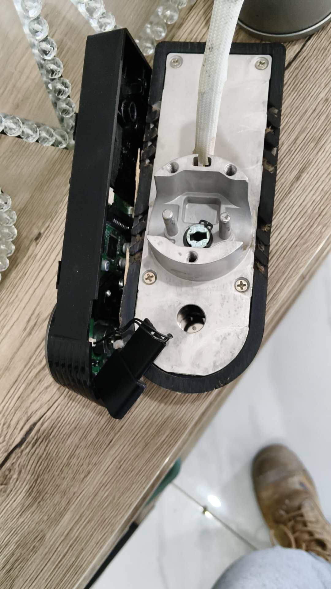 Door lock hardware opened for installation work