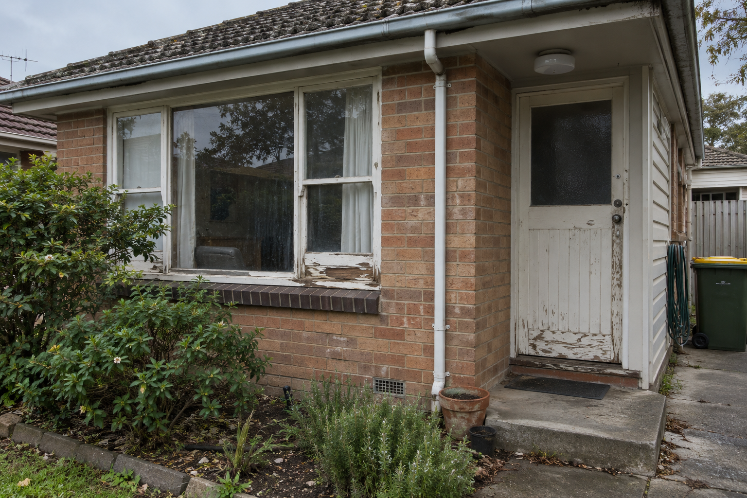 Exterior timber window and door before repair